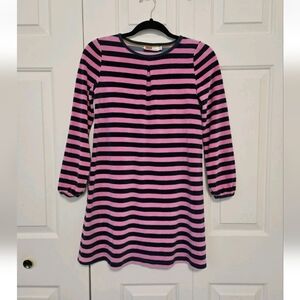 Mini Boden Girls 11-12 Years Pink And Blue Velour Striped Dress 152cm Size